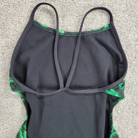 TYR Draco Cutoutfit One Piece Swimsuit Womens 30 Green Abstract Print Low Back - Picture 7 of 13